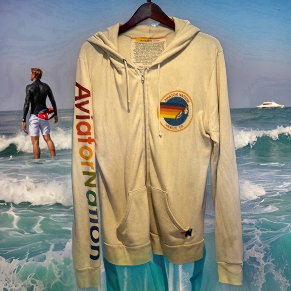 Aviator Nation - Venice, CA hoodie with “Aviator Nation” down the right arm
